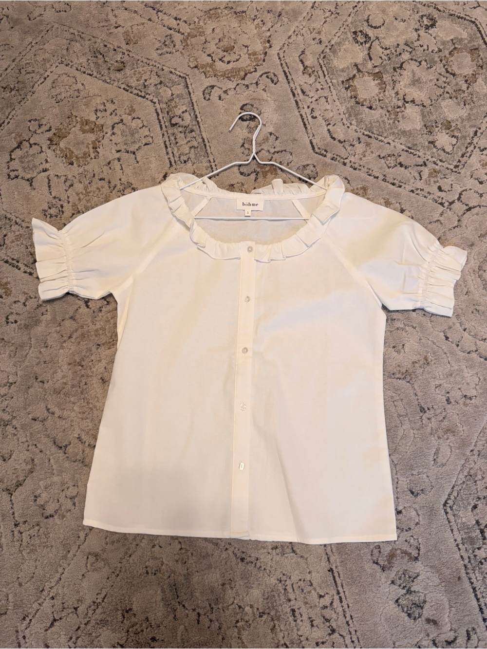 Böhme White Ruffle Sleeve Button Front Blouse Size S